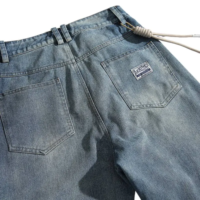 Retro Solid Color Washed Old Jeans-3