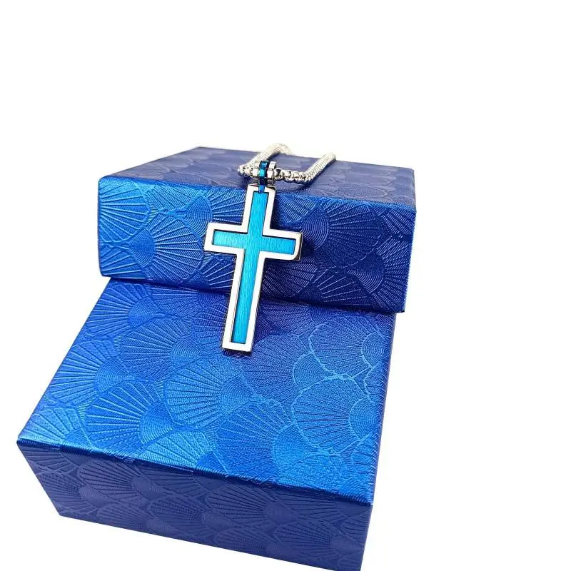 Double Layered Blue Pearl Chain Simple Cross Necklace Electroplating Set-2