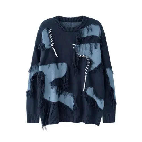 High Street Tassel Rope Stitching Design Niche Pullover Knitted Sweater