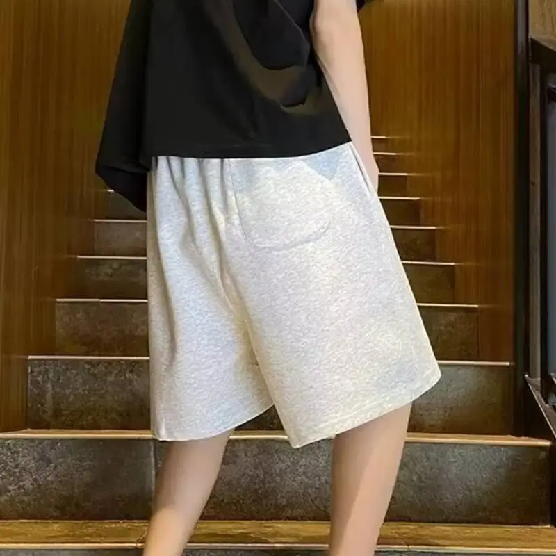 Letters Printed Solid Color Work Shorts-3