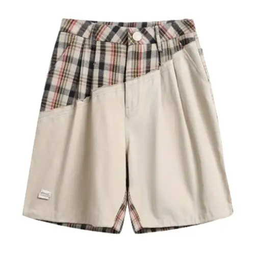 Loose Straight Cargo Plaid Shorts