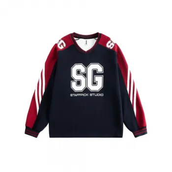 Striped Stitching Letter V Neck Sweatshirt