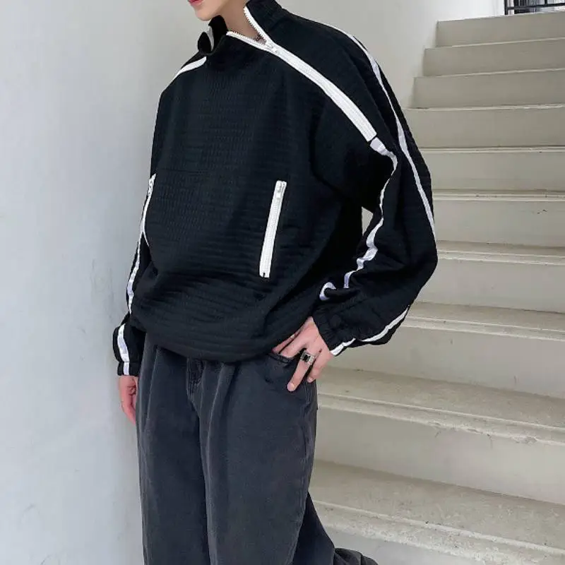 Double Zipper Simple Casual Sweatshirt-5