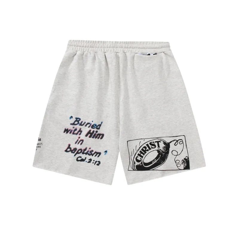 Letters Printed Drawstring Loose Casual Shorts-1