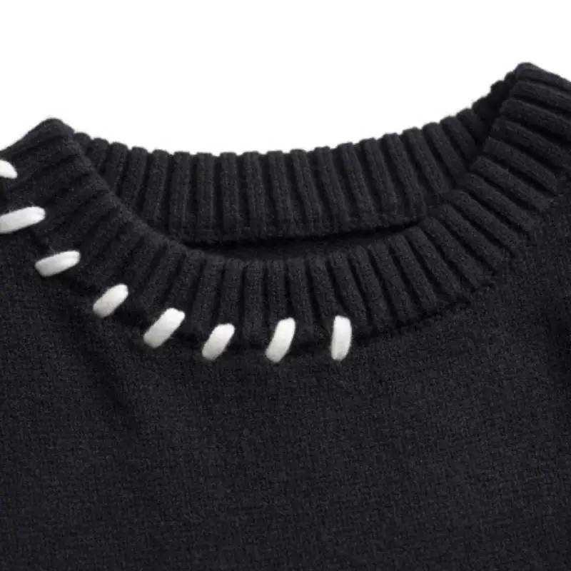 High Street Lightning Embroidered Tassel Knitwear Contrast Color Wear Rope Tide Loose Sweater-4