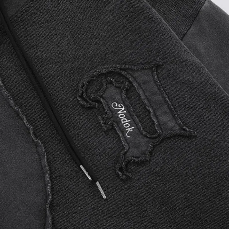 Heavy Solid Color Stitching Hooded Sweatshirt-2