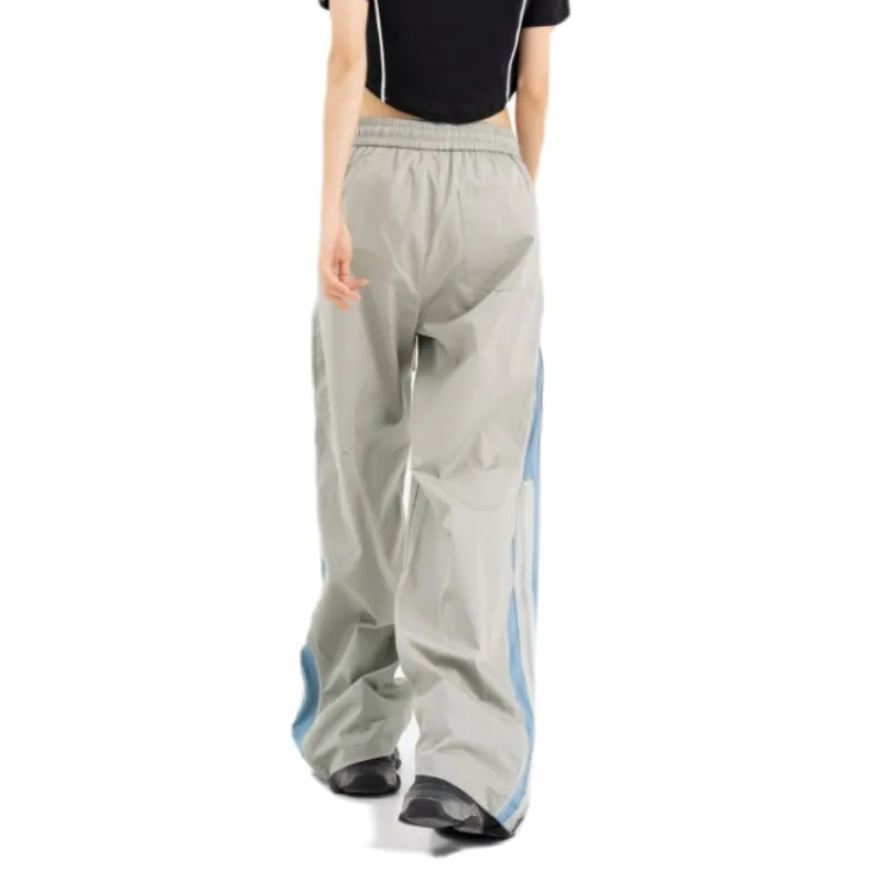 High Street Double Layer Zipper Contrast Color Wide Leg Straight Pants-2
