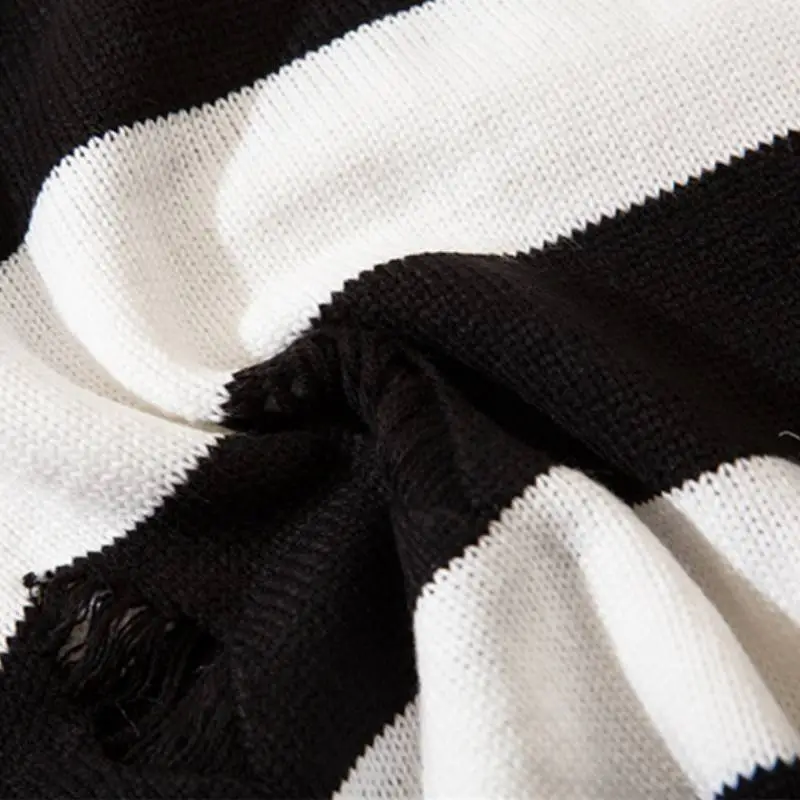 New Striped Hole Vintage High Street All match Loose Sweatshirt-2