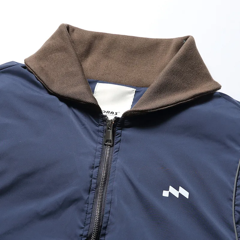 Color block Printed Warm Retro Collar Fake Two piece Cotton padded Jacket-2