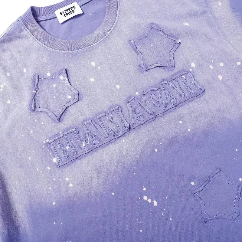 Washed Gradient Ink Patch Embroidered Short T Shirt-2