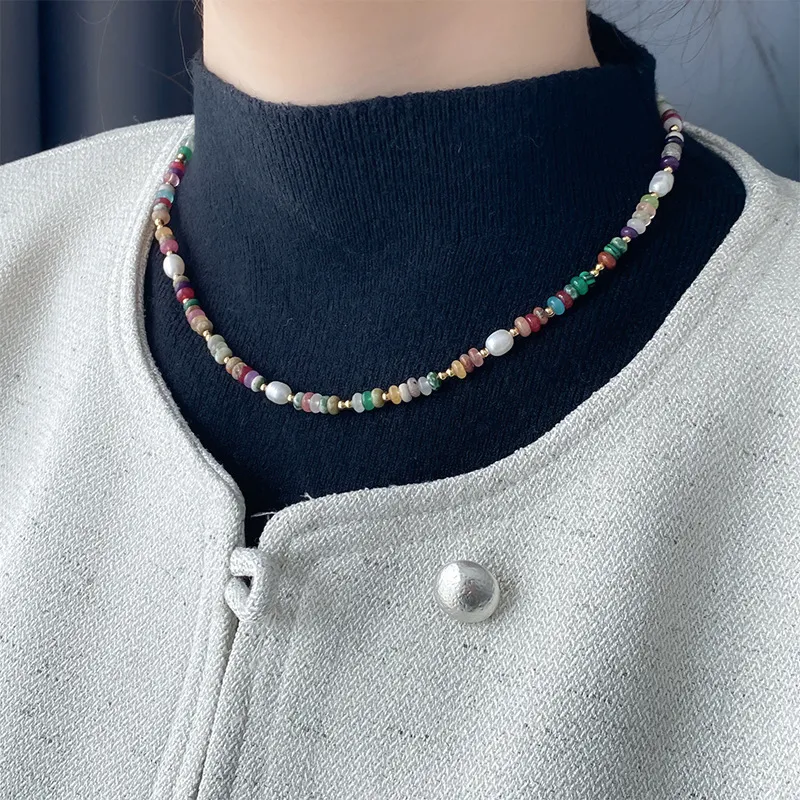 Retro Color Beaded Pearl Necklace-1