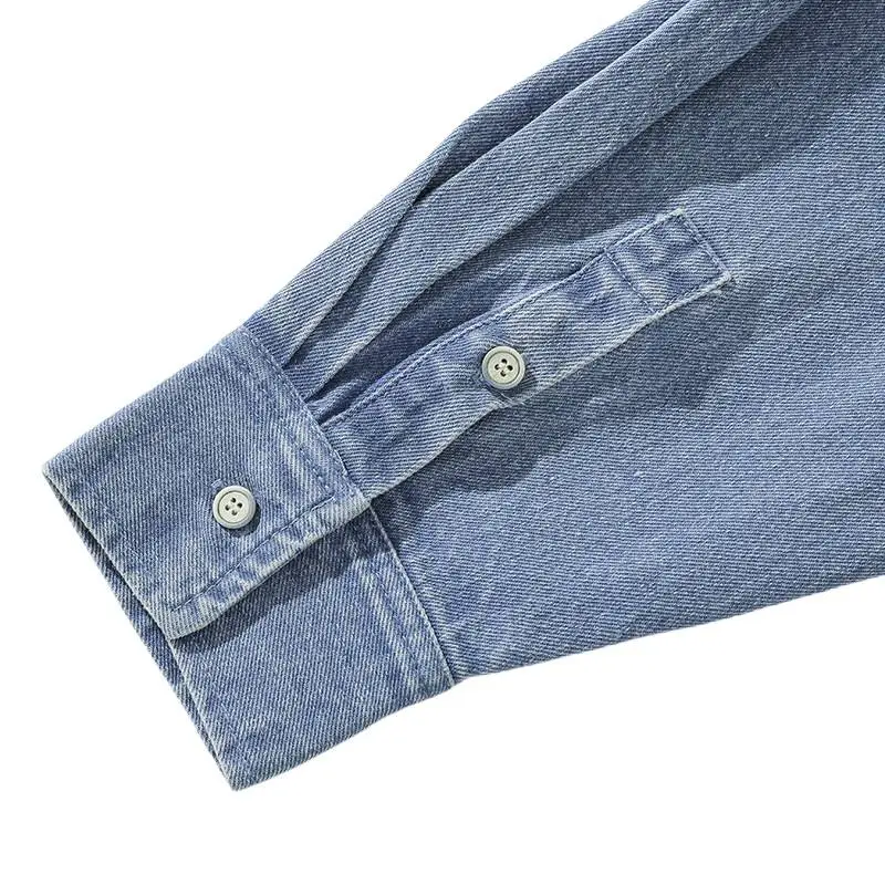 Contrasting Color Patchwork Turn down Collar Denim Shirt-3