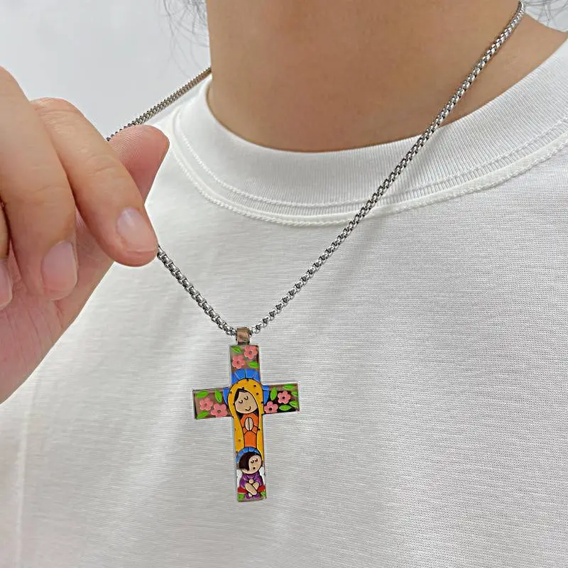 Retro Cross Hip hop Titanium Steel Necklace-1