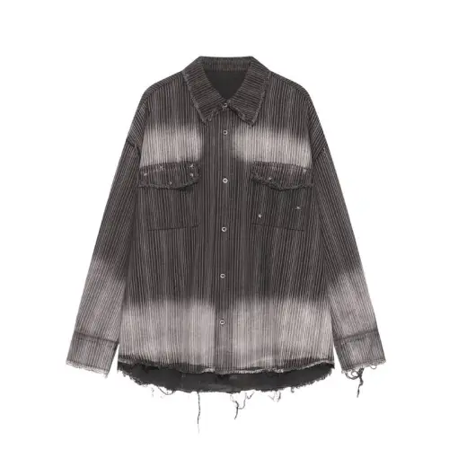 Retro Washed Raw Edge Rivet Denim Shirt