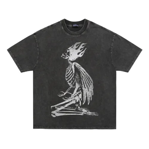 Jiayiku Summer Dark Python Skull Cotton T-Shirt