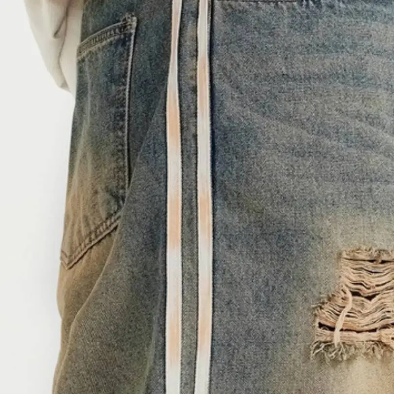 Hip Hop Street Striped Denim Shorts-4