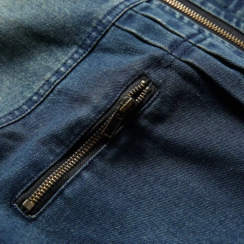 Three dimensional Patch Pocket Collar Denim Top Vintage Zipper Pocket Washed Jacket-3