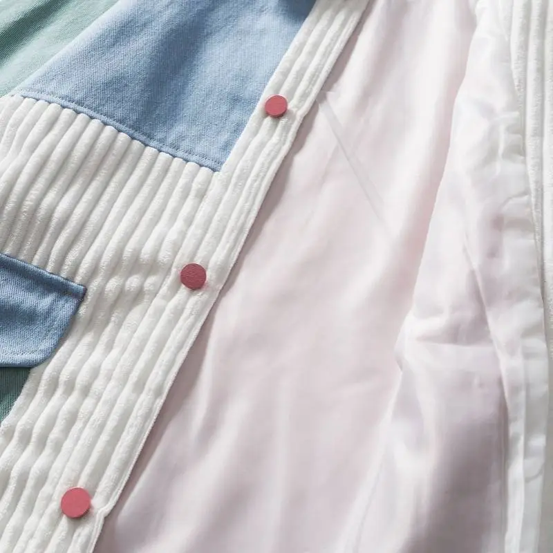 Vintage Corduroy Patchwork Turn down Collar Jacket-3