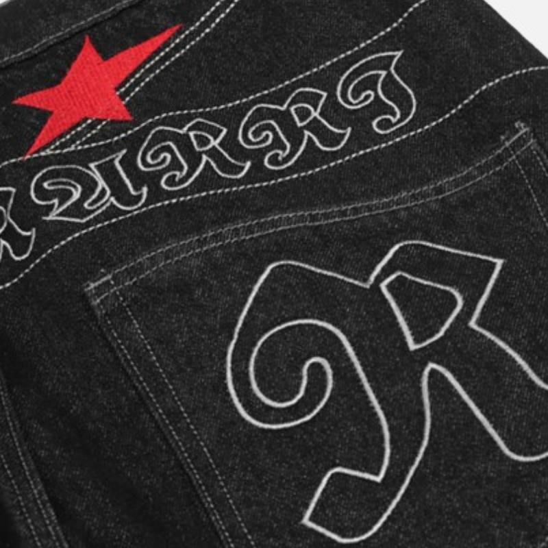 American Letters Embroidered Straight Jeansnts S - POIZON