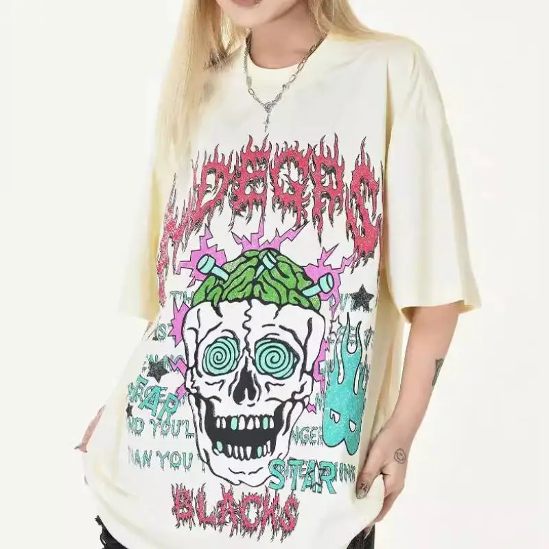 Round Neck Skull Print Summer T Shirt-2