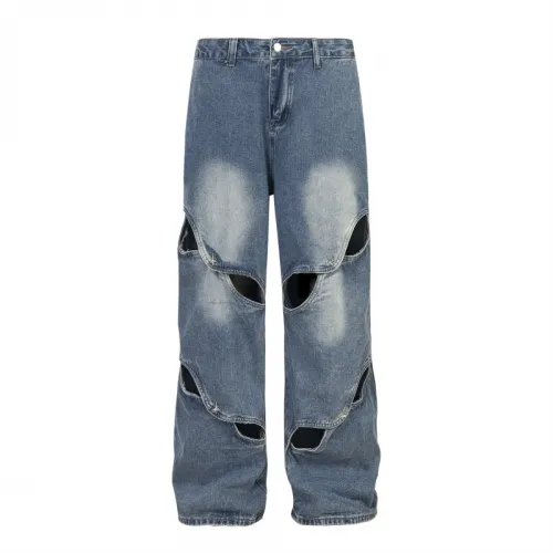 Trendy Metal Button Denim Trousers