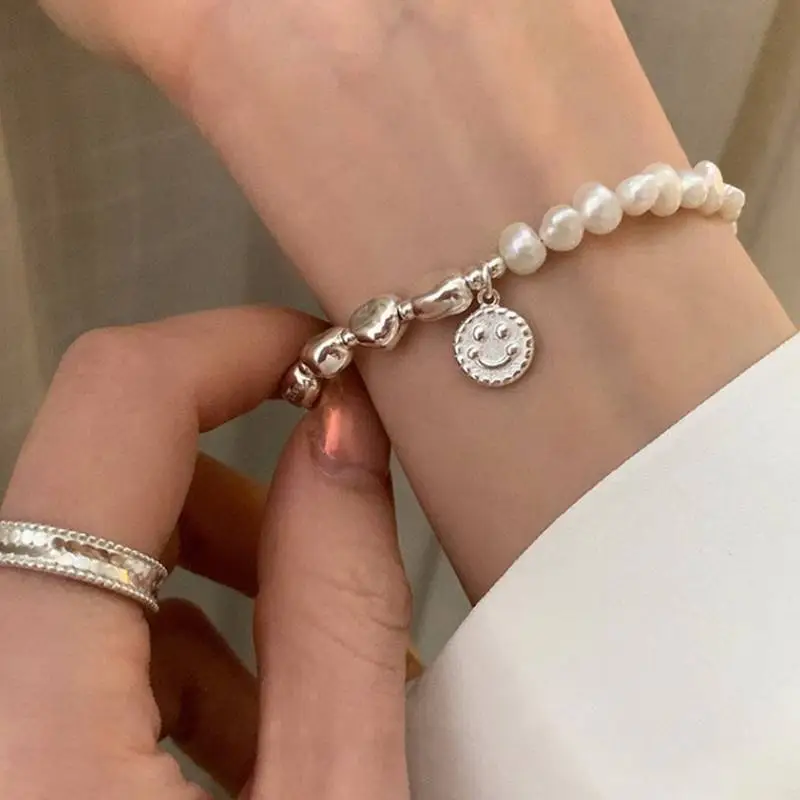 Pearl Smiley Face Pendant Bracelet-2