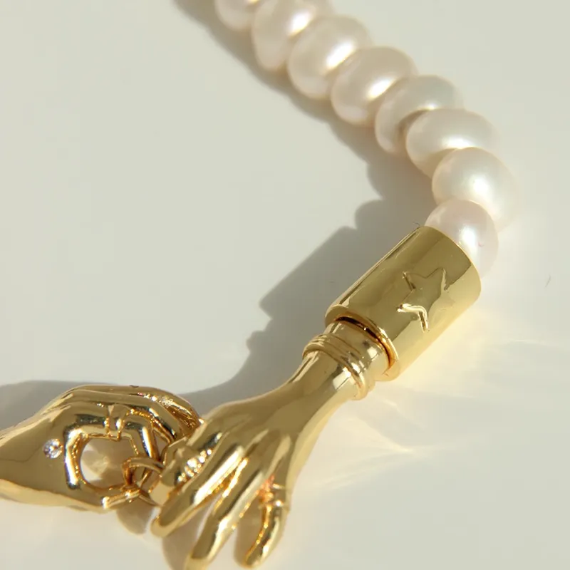 Copper Plated Gold Pearl Necklace-4