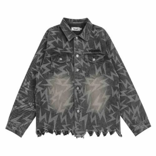 Lightning Print Washed Denim Jacket