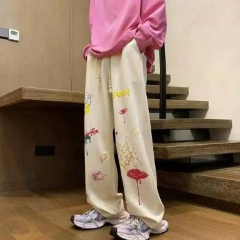 Retro Graffiti Print Casual Pants-1