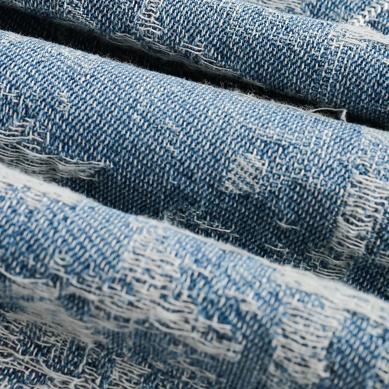 Washed Jacquard Letter Lapel Denim Jacket-3