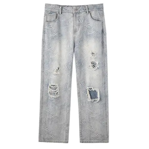 B.X Distressed Wave Jacquard Jeans