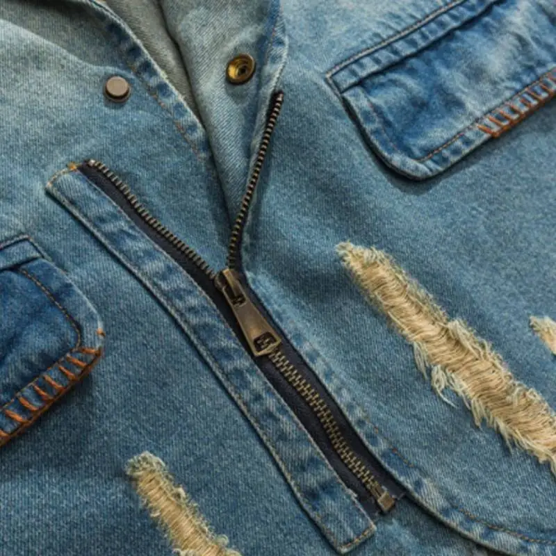 Distressed Shoulder Patch Denim Jacket-2