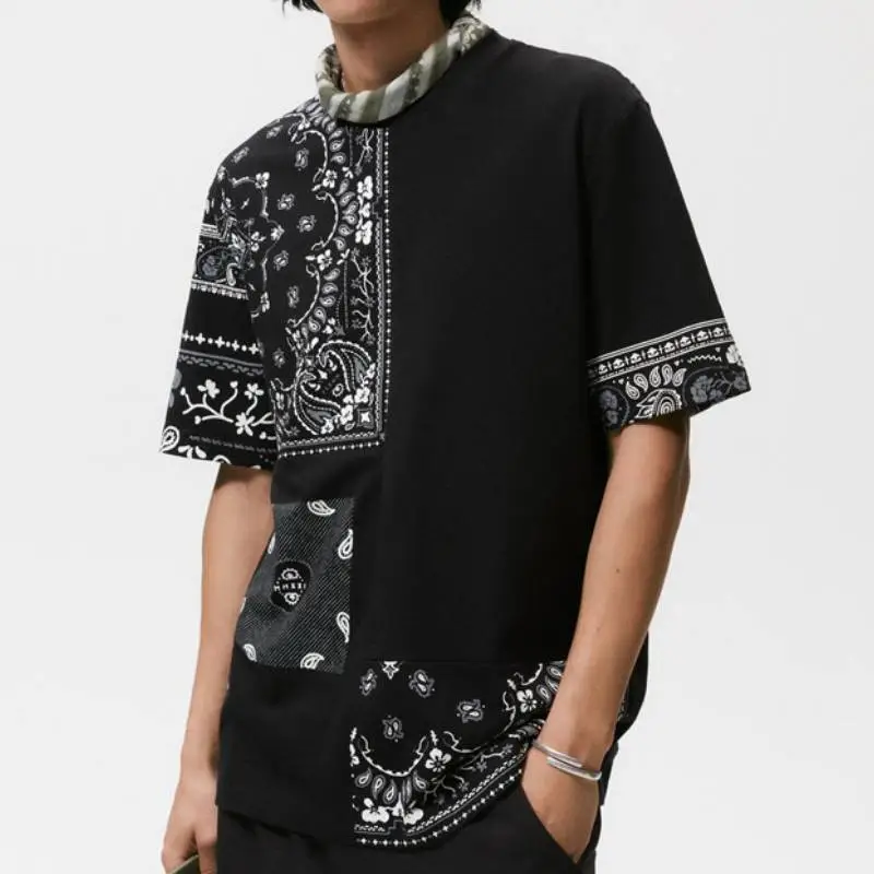 Niche Cashew Flower Printed Half sleeved T shirt-2
