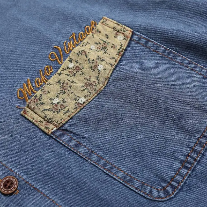 Retro Style Mid Age Denim Shirt-2