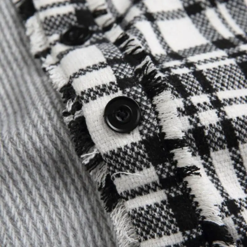 Design Spliced Plaid Long Sleeve Shirt-4
