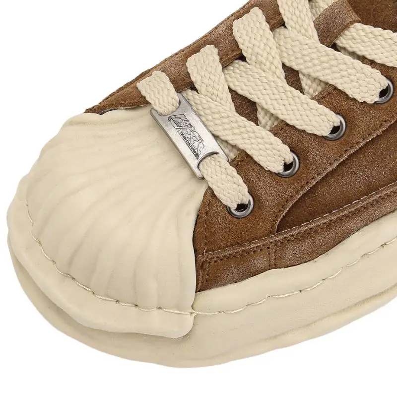 Shell Head Washed Niche Stitching Retro Thick Bottom Low top Board Shoes-5