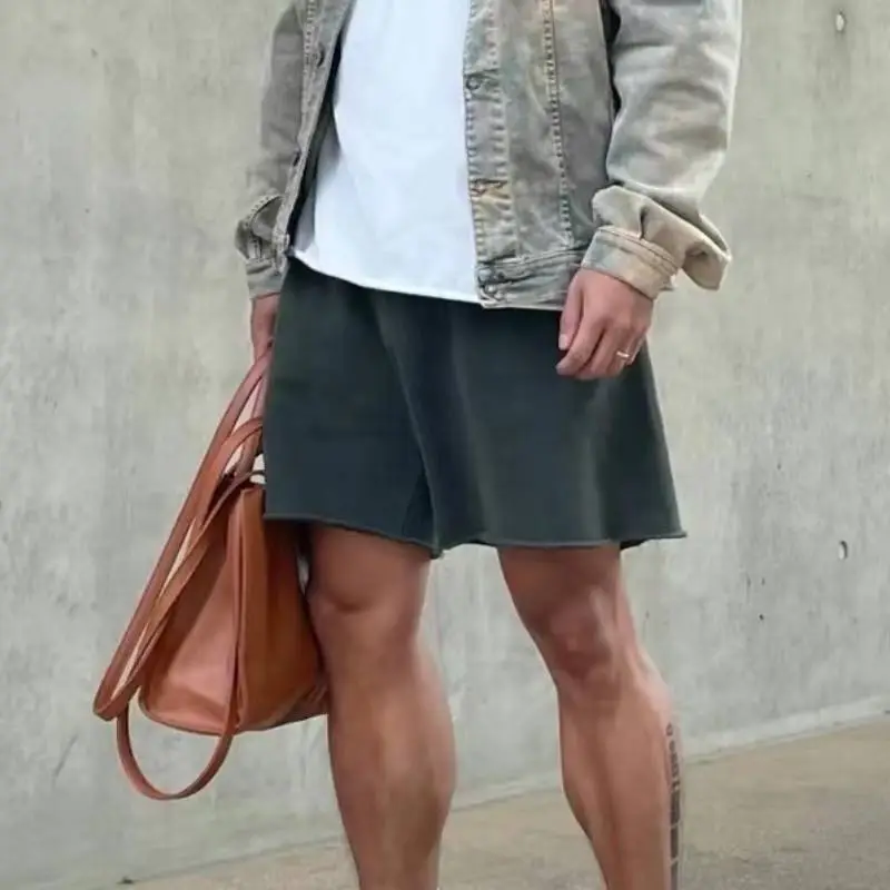 Heavy Solid Color Plus Size Loose Sports Shorts-3