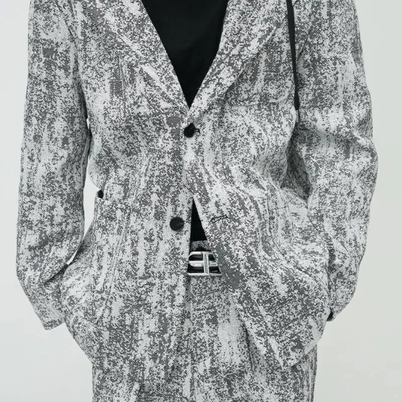 Retro Woven Contrast Color Cotton Shoulder Pad Casual Jacket and Trouser-2