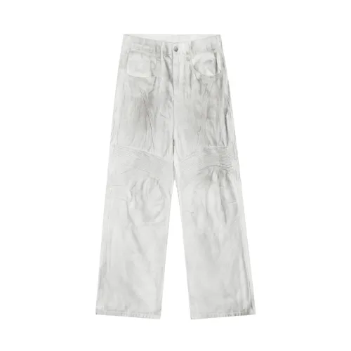 Dirty Dye Old Stitching Motorcycle Straight Leg Pants