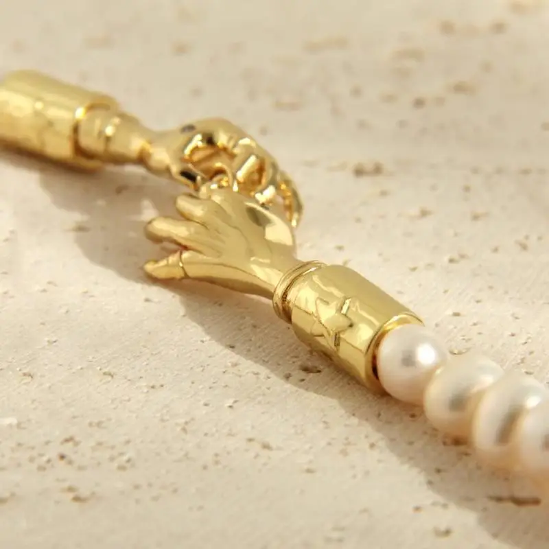 Copper Plated Gold Pearl Necklace-3