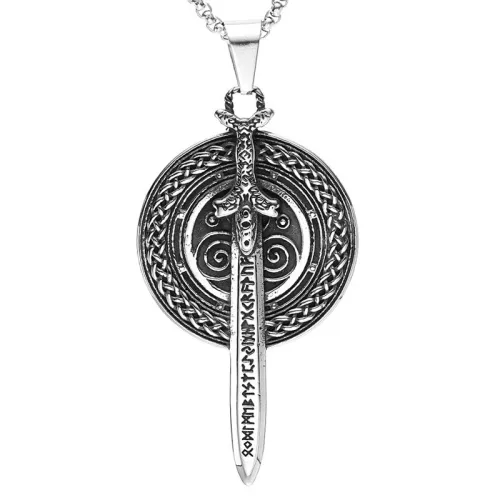 Stainless Steel Jewelry Retro Viking Warrior Sword Shield Pendant