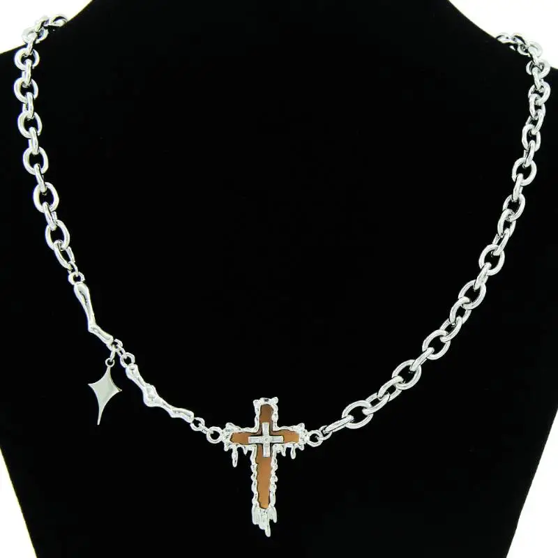 Creative Cross Pendant Splicing Necklace-1