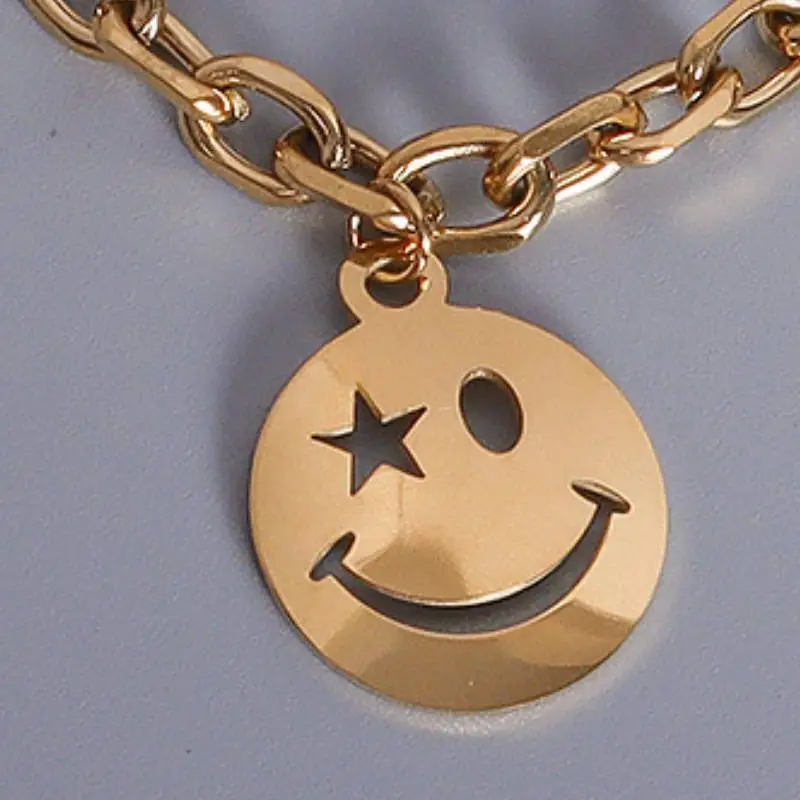 Smiley Face Tassel Round Necklace-5