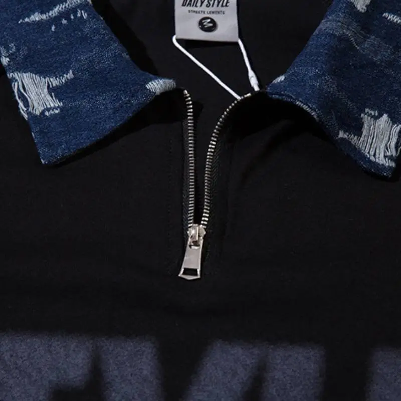 Loose Denim Lapel POLO Shirt-4