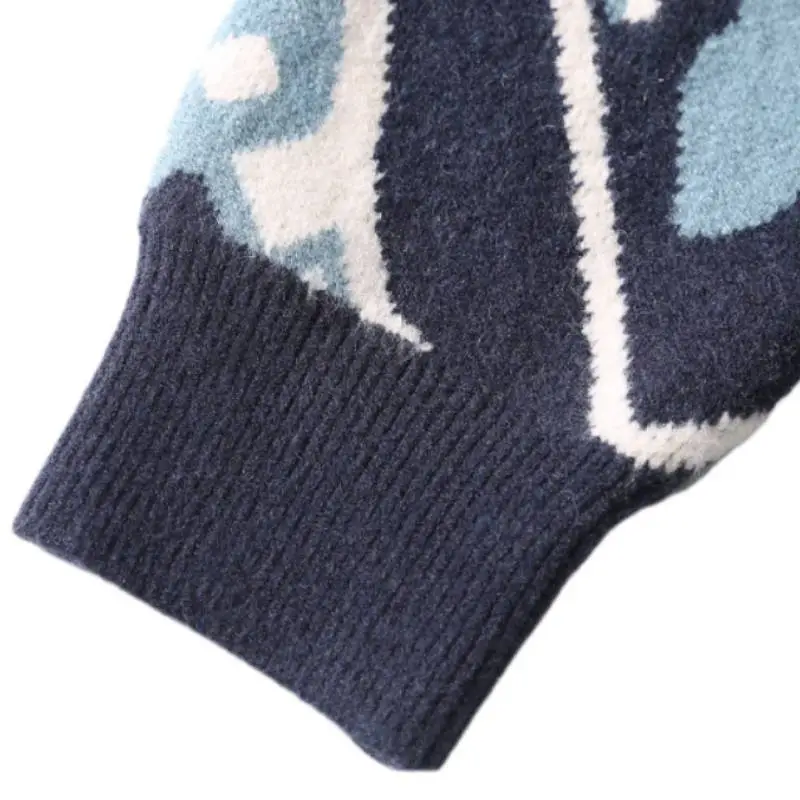 Contrast Color Loose Knitted Crewneck Sweater-2