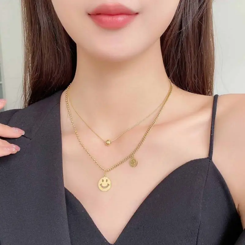 Double Layer Smiley Face Lucky Necklace-2