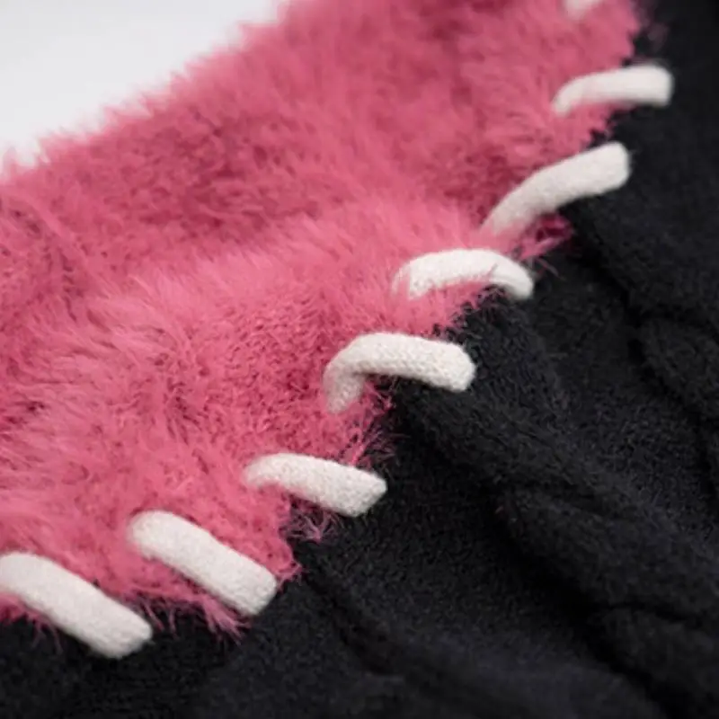 Retro Irregular Contrast Color Wear Rope Sweater-3