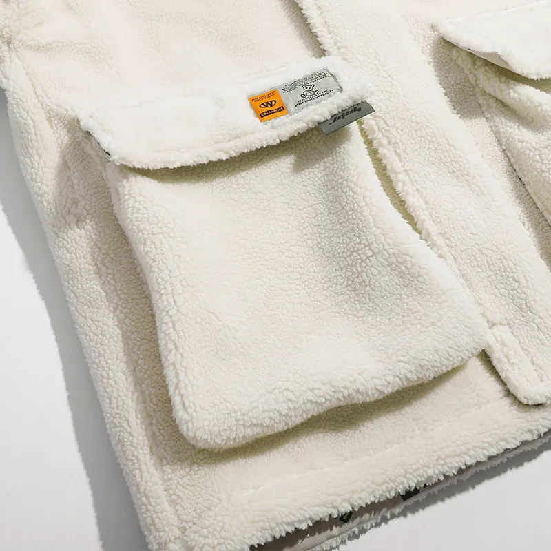 Thickened Fleece lined Warm Double sided Wearing Lambskin Jacket-5