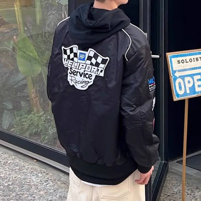 HELIPORT Apron Black And White Color Matching Long sleeved Loose Casual All match Color Contrast Round Neck T shirt-3