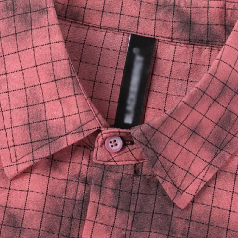 Contrast Tie Dye Plaid Short Sleeved Shirt-4